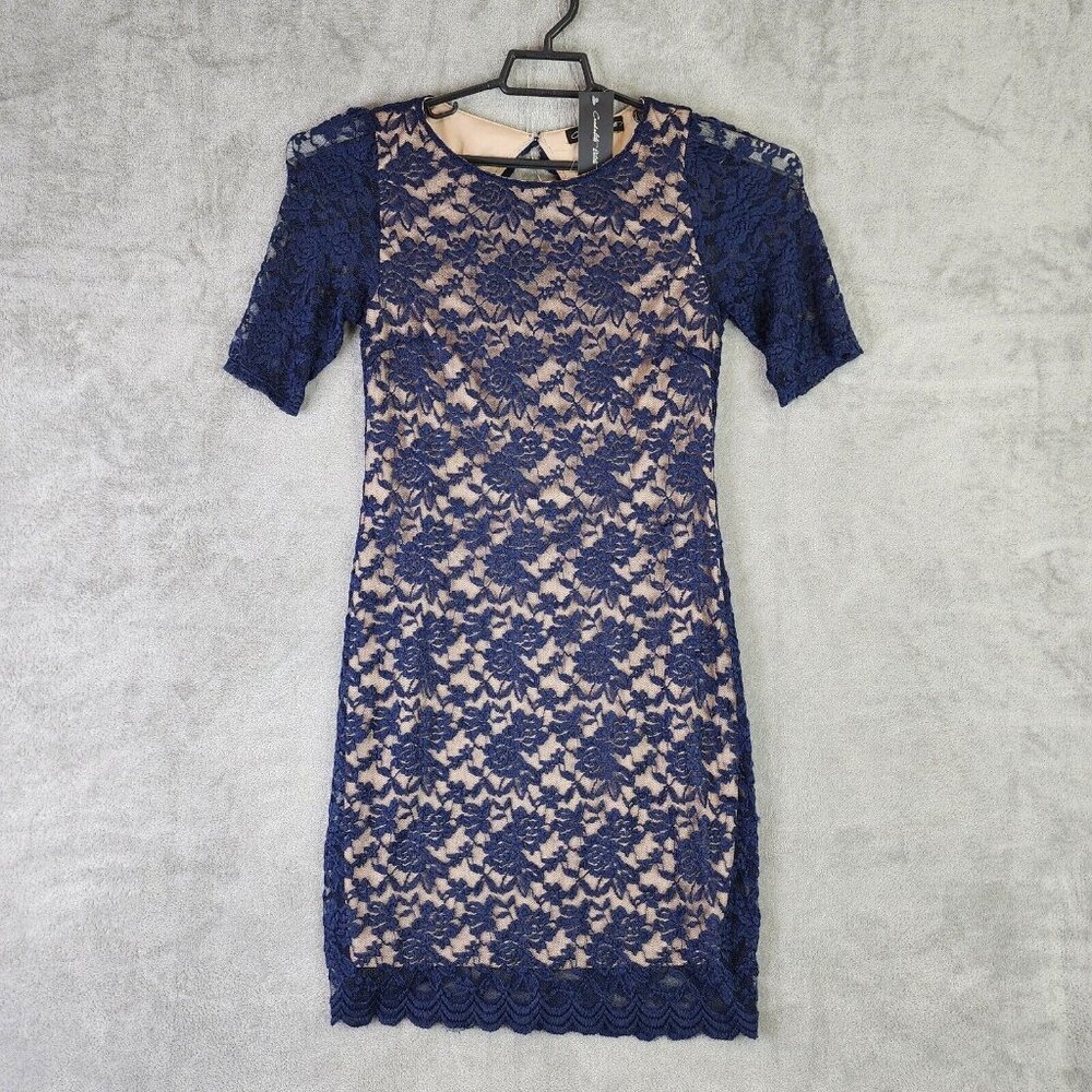 Womens Cardalite petite cocktail dress navy blue lace Size PL